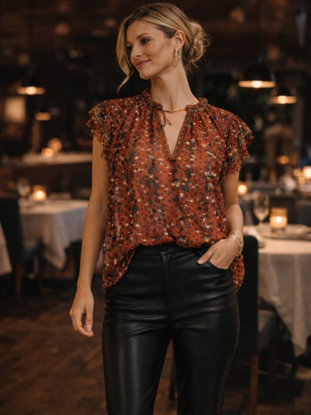 Ulla Johnson “Kosta” Brown Metallic Print Blouse ~ Sz 2